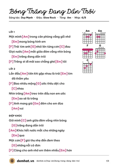 Hợp âm Bóng Trăng Đang Dần Trôi (Duy Mạnh) – bản nhạc PDF trang 1, tông Am