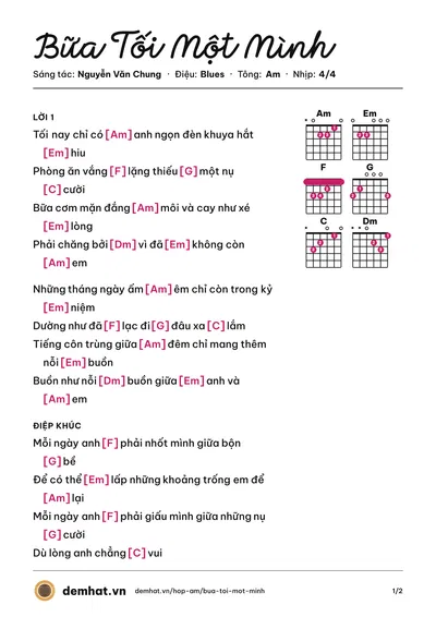 Hợp âm Bữa Tối Một Mình (Châu Khải Phong) – bản nhạc PDF trang 1, tông Am