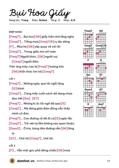 Hợp âm Bụi Hoa Giấy (Trang) – bản nhạc PDF trang 1, tông C