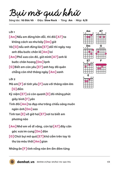 Hợp âm Bụi mờ quá khứ (Vũ Đức Võ) – bản nhạc PDF trang 1, tông Am