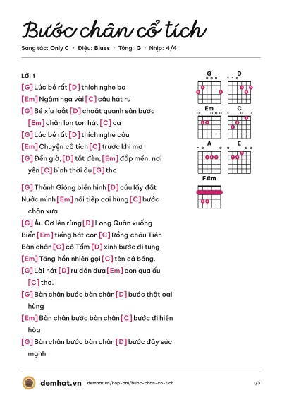 Hợp âm Bước chân cổ tích (Isaac) – bản nhạc PDF trang 1, tông G