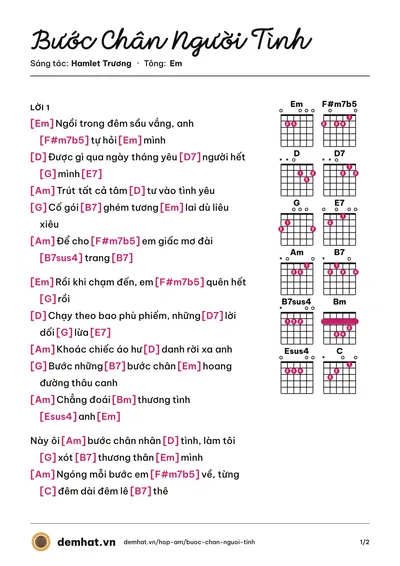 Hợp âm Bước Chân Người Tình (Don Hồ) – bản nhạc PDF trang 1, tông Em