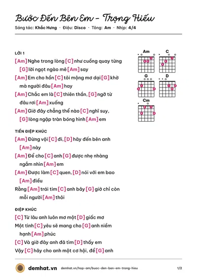 Hợp âm Bước Đến Bên Em - Trọng Hiếu (Trọng Hiếu) – bản nhạc PDF trang 1, tông Am