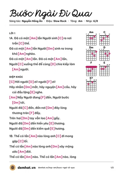 Hợp âm Bước Ngài Đi Qua (Nguyễn Hồng Ân) – bản nhạc PDF trang 1, tông Am