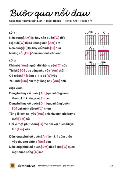Hợp âm Bước qua nỗi đau (Hoàng Nhật Linh) – bản nhạc PDF trang 1, tông Am