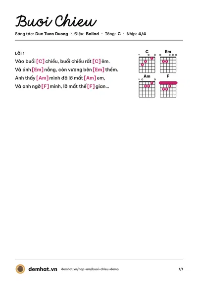 Hợp âm Buoi Chieu (Duc Tuan Duong) – bản nhạc PDF trang 1, tông C