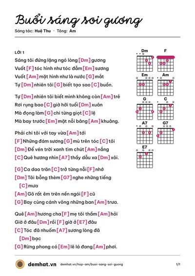 Hợp âm Buổi sáng soi gương (Quỳnh Lan) – bản nhạc PDF trang 1, tông Am