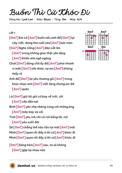 Hợp âm Buồn Thì Cứ Khóc Đi (Lynk Lee) – bản nhạc PDF trang 1, tông Dm