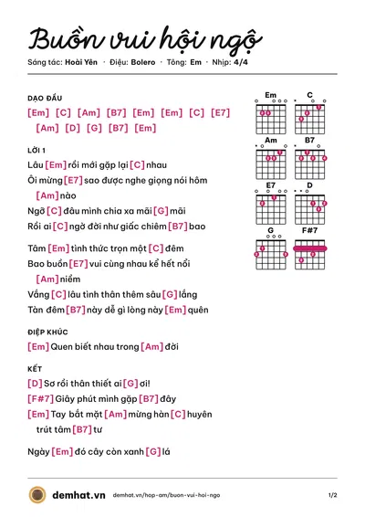 Hợp âm Buồn vui hội ngộ (Phương Dung) – bản nhạc PDF trang 1, tông Em