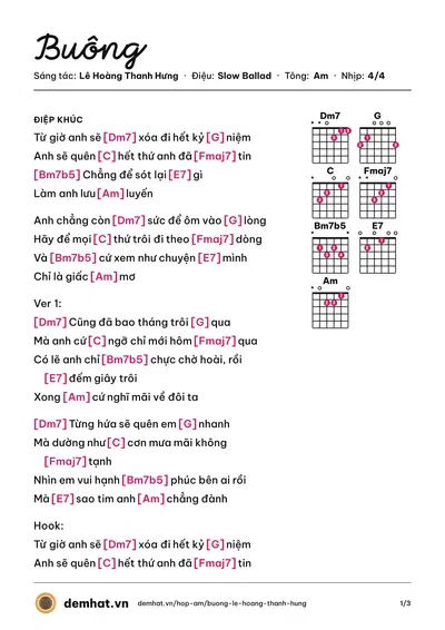 Hợp âm Buông (HNGLE) – bản nhạc PDF trang 1, tông Am