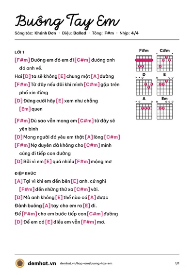 Hợp âm Buông Tay Em (Nhóm Huyền Thoại) – bản nhạc PDF trang 1, tông F#m