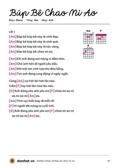 Hợp âm Búp Bê Chao Mi Ao (Vũ Hà) – bản nhạc PDF trang 1, tông Am