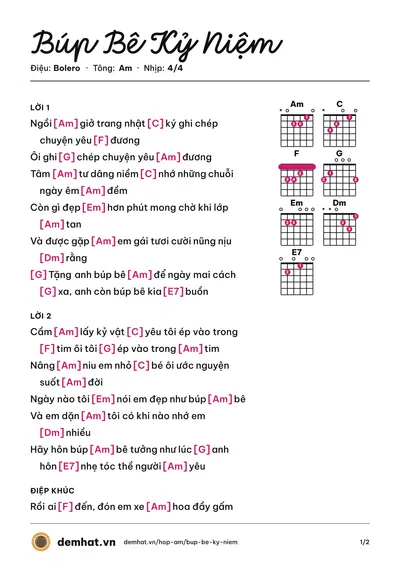 Hợp âm Búp Bê Kỷ Niệm (Đường Tuấn Khang) – bản nhạc PDF trang 1, tông Am