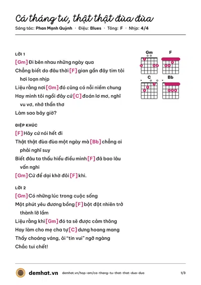 Hợp âm Cá tháng tư, thật thật đùa đùa (Phan Mạnh Quỳnh) – bản nhạc PDF trang 1, tông F