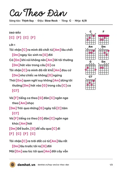 Hợp âm Ca Theo Đàn (Thịnh Suy) – bản nhạc PDF trang 1, tông C