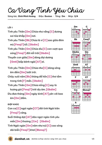 Hợp âm Ca Vang Tình Yêu Chúa (Quang Minh) – bản nhạc PDF trang 1, tông Dm