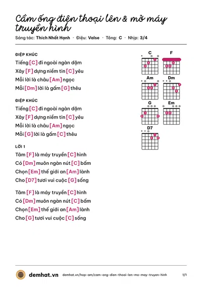 Hợp âm Cầm ống điện thoại lên & mở máy truyền hình (Hạnh Nguyên) – bản nhạc PDF trang 1, tông C