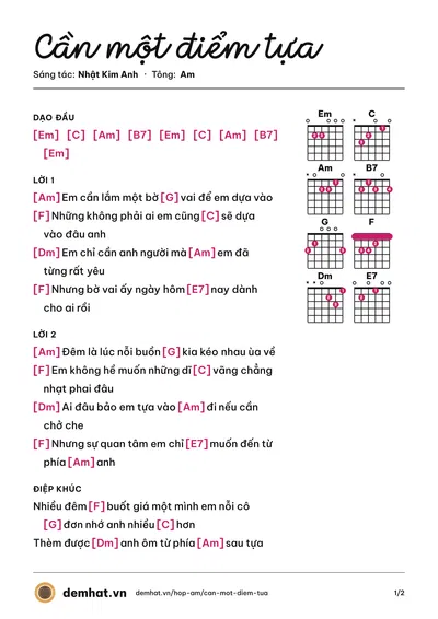 Hợp âm Cần một điểm tựa (Nhật Kim Anh) – bản nhạc PDF trang 1, tông Am