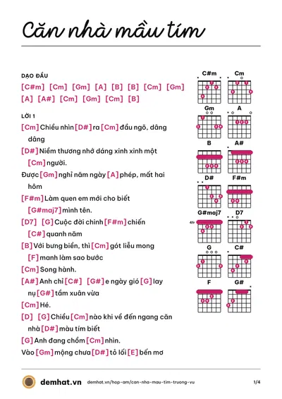 Hợp âm Căn nhà mầu tím (Trường Vũ) – bản nhạc PDF trang 1