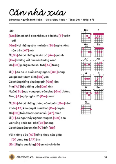 Hợp âm Căn nhà xưa (Khánh Ly) – bản nhạc PDF trang 1, tông Dm