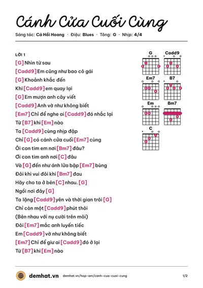Hợp âm Cánh Cửa Cuối Cùng (Lan Thanh) – bản nhạc PDF trang 1, tông G