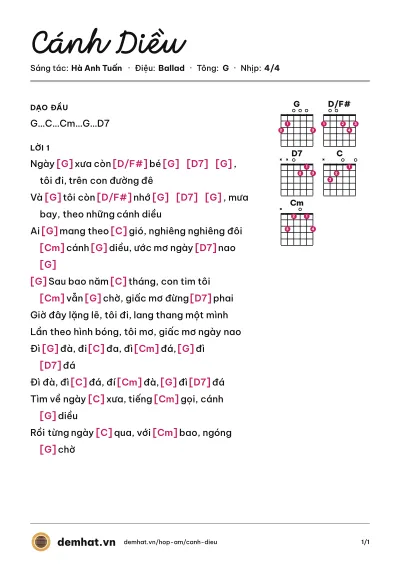 Hợp âm Cánh Diều (Hà Anh Tuấn) – bản nhạc PDF trang 1, tông G