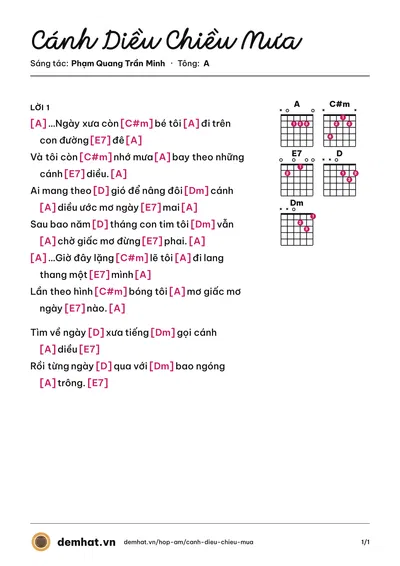 Hợp âm Cánh Diều Chiều Mưa (Lan Hương) – bản nhạc PDF trang 1, tông A