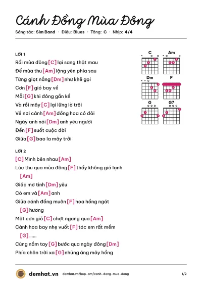 Hợp âm Cánh Đồng Mùa Đông (Sim Band) – bản nhạc PDF trang 1, tông C