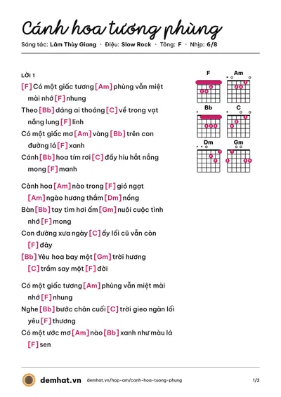 Hợp âm Cánh hoa tương phùng (Minh Châu) – bản nhạc PDF trang 1, tông F