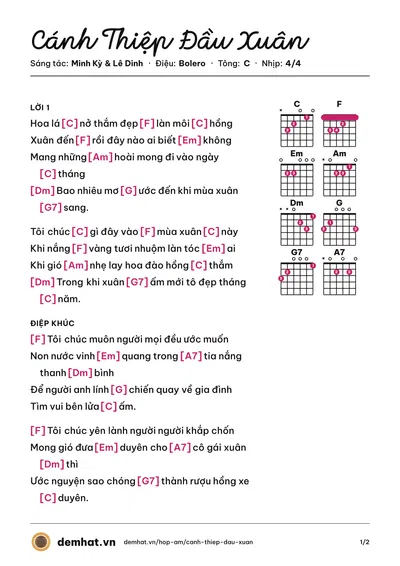 Hợp âm Cánh Thiệp Đầu Xuân (Như Quỳnh) – bản nhạc PDF trang 1, tông C