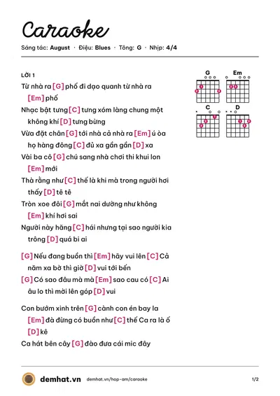 Hợp âm Caraoke (Anh Tú) – bản nhạc PDF trang 1, tông G