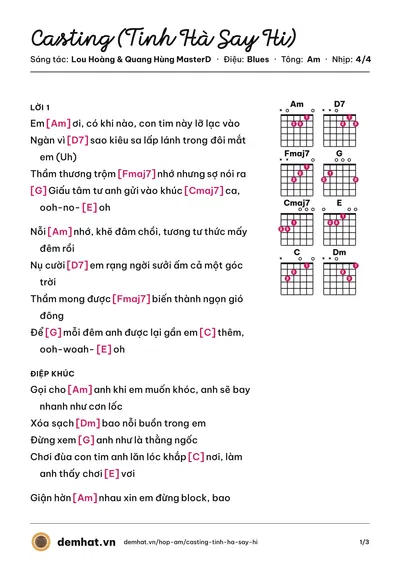 Hợp âm Casting (Tinh Hà Say Hi) (Quang Hùng MasterD) – bản nhạc PDF trang 1, tông Am