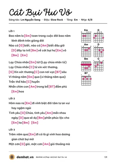Hợp âm Cát Bụi Hư Vô (Lm Nguyễn Sang) – bản nhạc PDF trang 1, tông Em