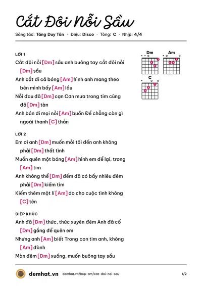 Hợp âm Cắt Đôi Nỗi Sầu (Tăng Duy Tân) – bản nhạc PDF trang 1, tông C