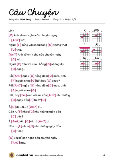 Hợp âm Câu Chuyện (Pink Frog) – bản nhạc PDF trang 1, tông C