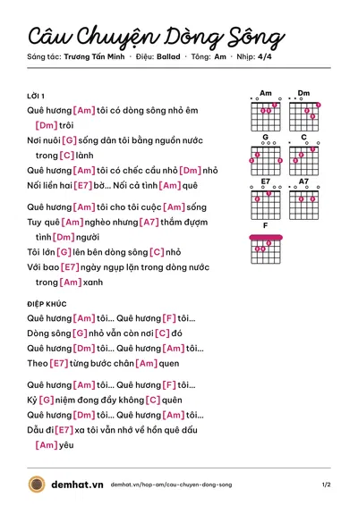 Hợp âm Câu Chuyện Dòng Sông (Trương Tấn Minh) – bản nhạc PDF trang 1, tông Am