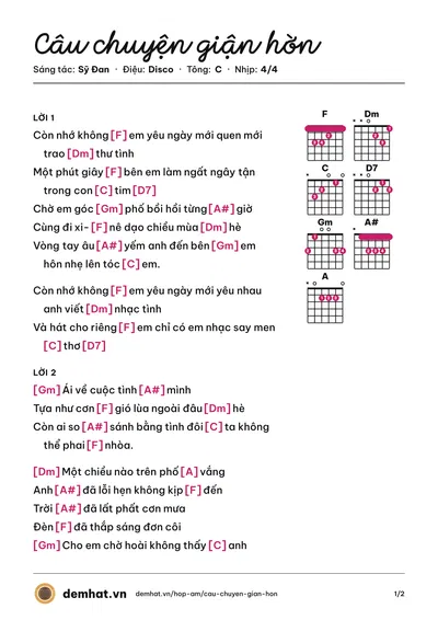Hợp âm Câu chuyện giận hờn (Sỹ Đan) – bản nhạc PDF trang 1, tông C