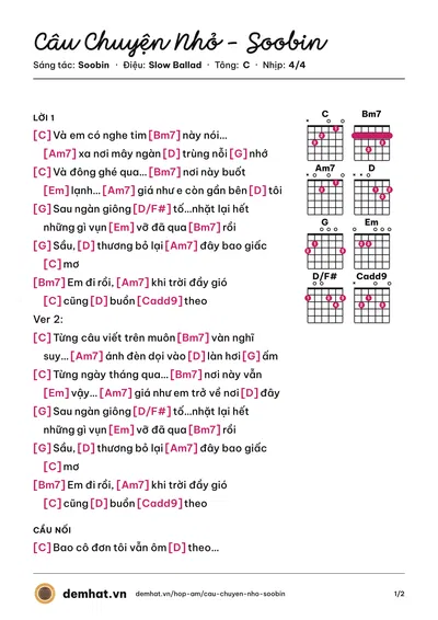 Hợp âm Câu Chuyện Nhỏ - Soobin (Soobin) – bản nhạc PDF trang 1, tông C