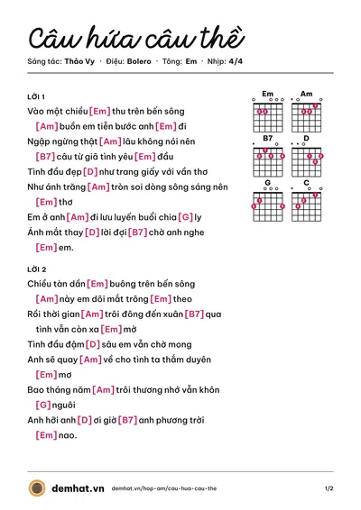 Hợp âm Câu hứa câu thề (Thảo Vy) – bản nhạc PDF trang 1, tông Em