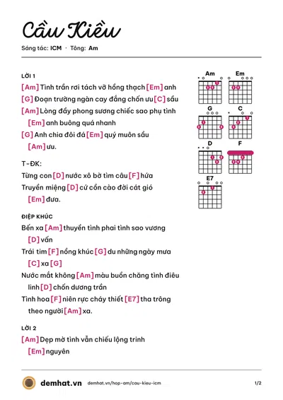 Hợp âm Cầu Kiều (Duy Zuno) – bản nhạc PDF trang 1, tông Am