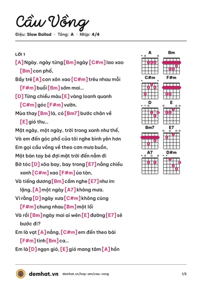 Hợp âm Cầu Vồng (Châu Kiệt Luân) – bản nhạc PDF trang 1, tông A