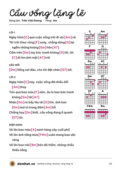Hợp âm Cầu vồng lặng lẽ (Trần Việt Dương) – bản nhạc PDF trang 1, tông Am