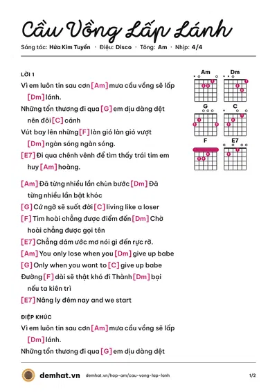 Hợp âm Cầu Vồng Lấp Lánh (Văn Mai Hương) – bản nhạc PDF trang 1, tông Am