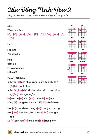 Hợp âm Cầu Vồng Tình Yêu 2 (Ustylez) – bản nhạc PDF trang 1, tông C