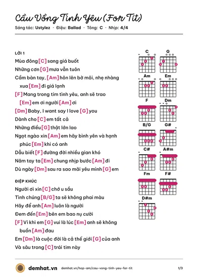 Hợp âm Cầu Vồng Tình Yêu (For Tít) (Quân Keyboard) – bản nhạc PDF trang 1, tông C