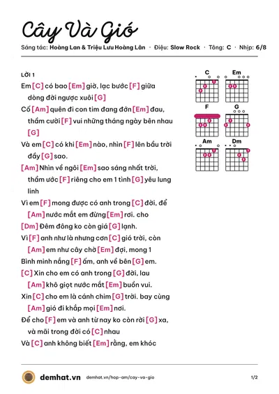 Hợp âm Cây Và Gió (Thánh Giá Đỏ) – bản nhạc PDF trang 1, tông C