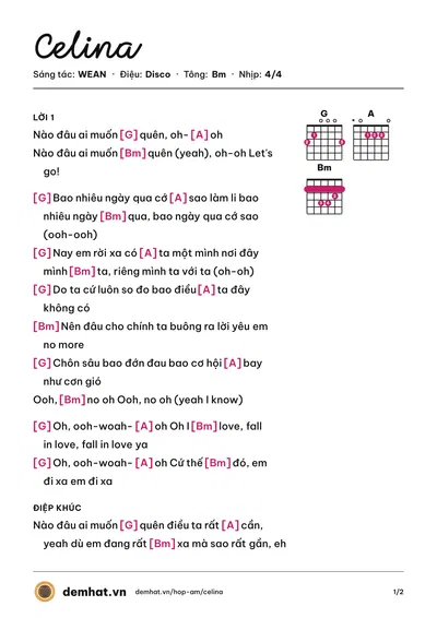 Hợp âm Celina (WEAN) – bản nhạc PDF trang 1, tông Bm