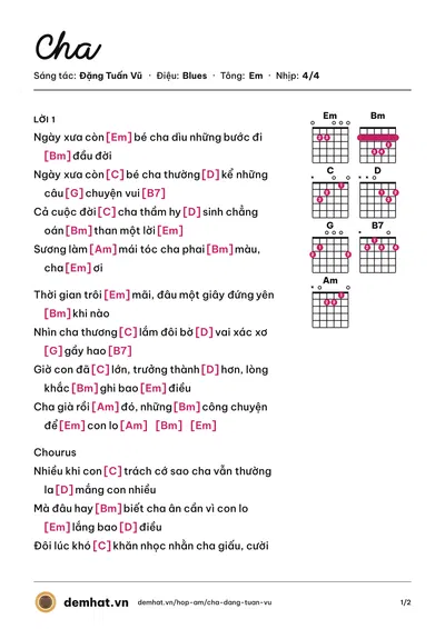 Hợp âm Cha (Chu Thúy Quỳnh) – bản nhạc PDF trang 1, tông Em