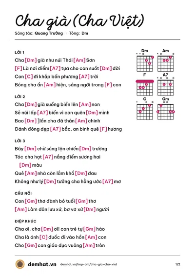 Hợp âm Cha già (Cha Việt) (Long Hoàng Lê) – bản nhạc PDF trang 1, tông Dm