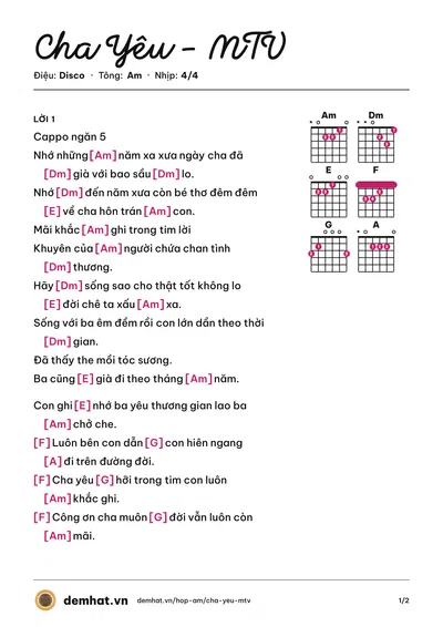 Hợp âm Cha Yêu - MTV (MTV) – bản nhạc PDF trang 1, tông Am